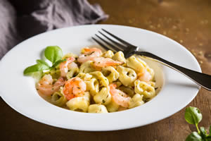 Tortellini with shrimp at Buskey Bay Resort in Iron River, Wisconsin